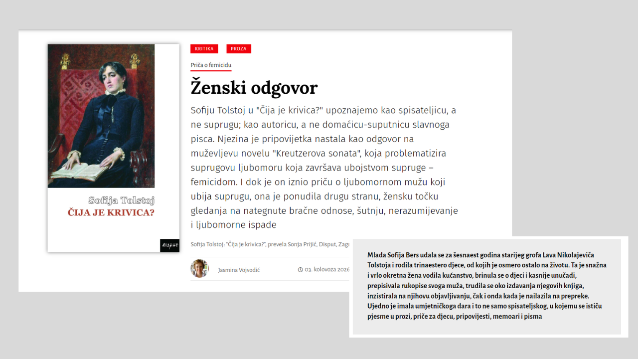 Kritički osvrt na knjigu “Čija je krivica?” Sofije Tolstoj